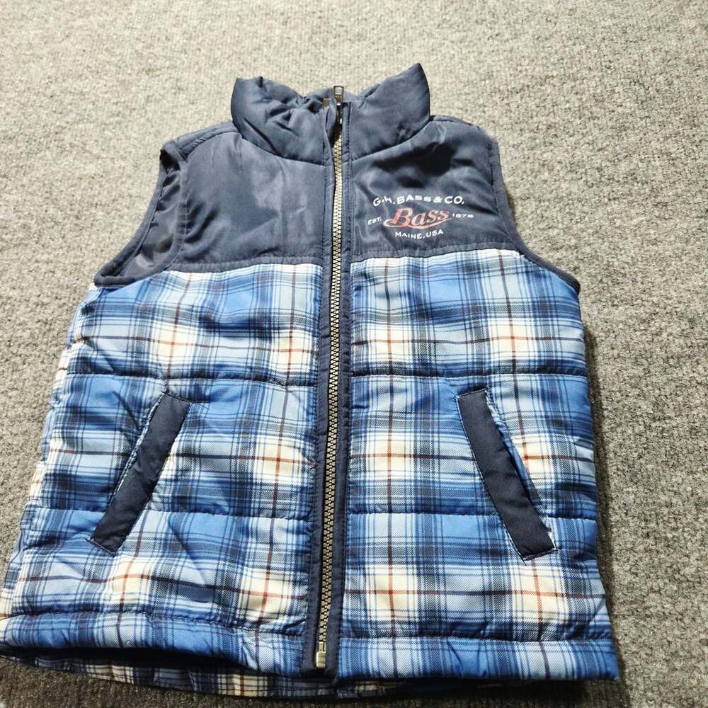 G.H. Bass & Co. Puffer Vest Size 2T Blue Plaid Full Zip Winter Outerwear